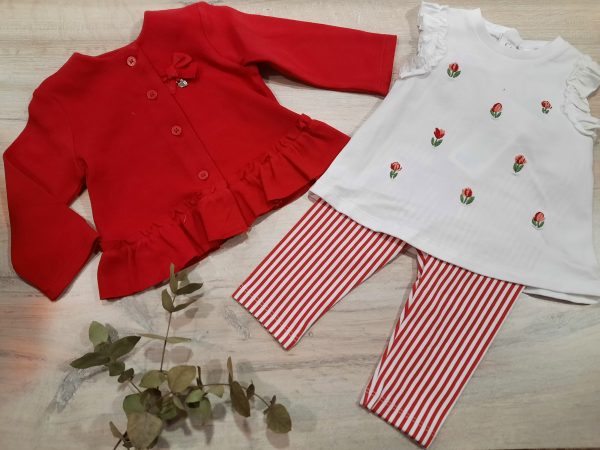 Conjunto 3 piezas niña MAYORAL Rojo y Blanco Articulo1795
