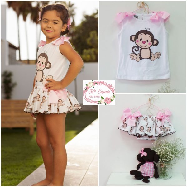 Conjunto de niña Camiseta y Bragota de la marca Mon Petit Familia Monos ART.039/040