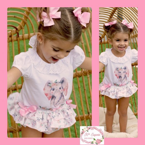 Conjunto niña de Camiseta y Bragota de la marca Pio Pio, Familia Elefante ART.015