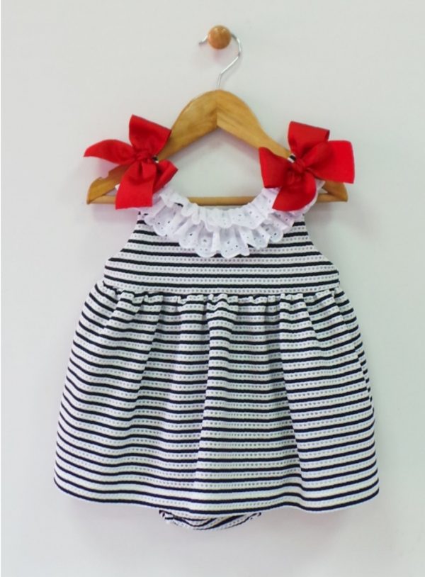 Jesusito Niña Marinero rayas con lazadas Rojas, marca Mon Petit ART.068