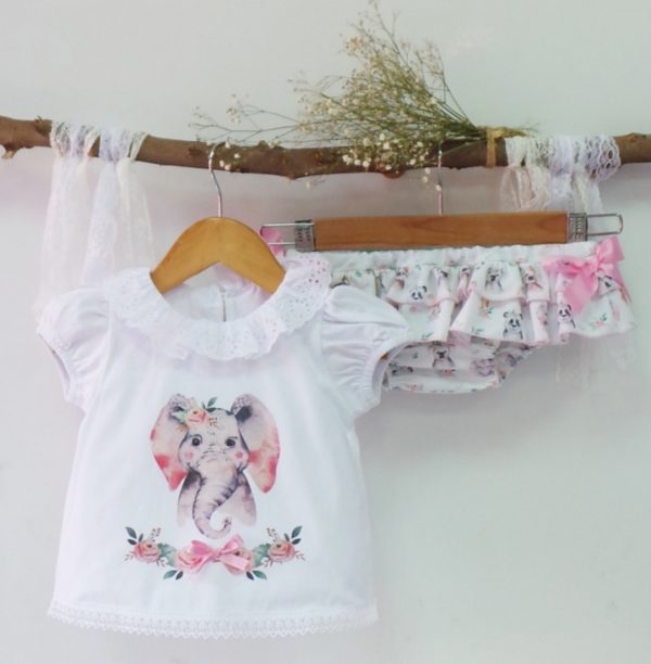 Conjunto niña de Camiseta y Bragota de la marca Pio Pio, Familia Elefante ART.015