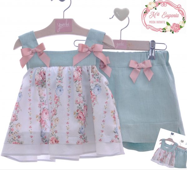 Conjunto Infantil Niña Yoedu Familia Arce Verde agua y Rosa Empolvado ART.1256